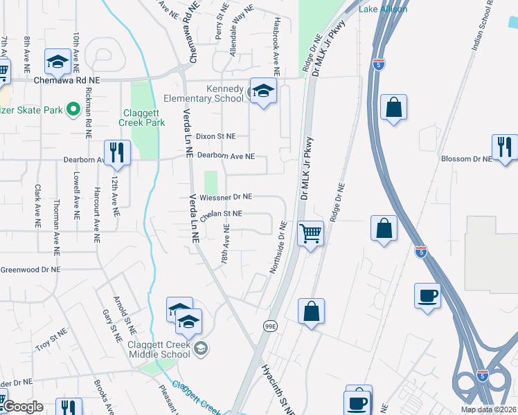 map of restaurants, bars, coffee shops, grocery stores, and more near 1946 Chelan Street Northeast in Keizer