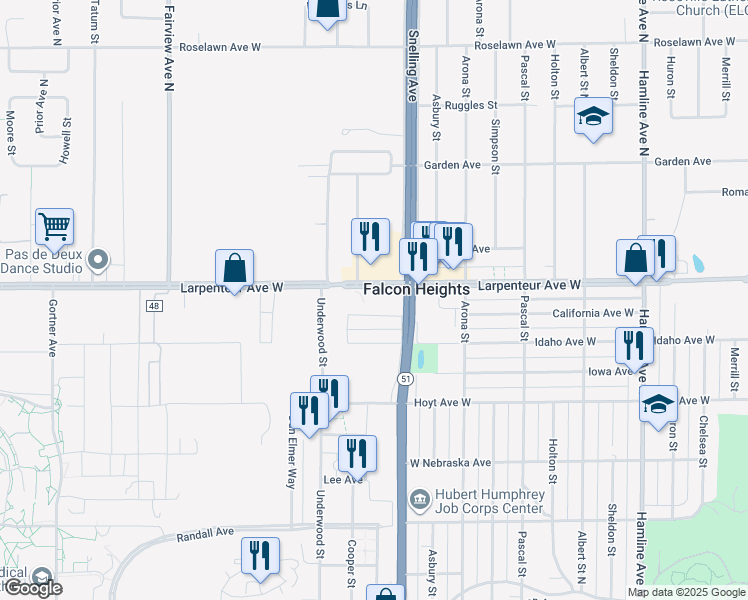 map of restaurants, bars, coffee shops, grocery stores, and more near 1667 Snelling Avenue in Saint Paul