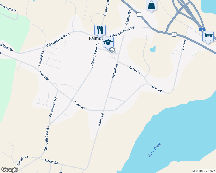 map of restaurants, bars, coffee shops, grocery stores, and more near 192 Gabriel Road in Falmouth