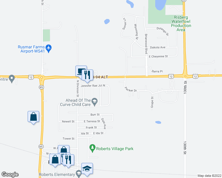map of restaurants, bars, coffee shops, grocery stores, and more near 716 Sarah Anne Avenue in Roberts