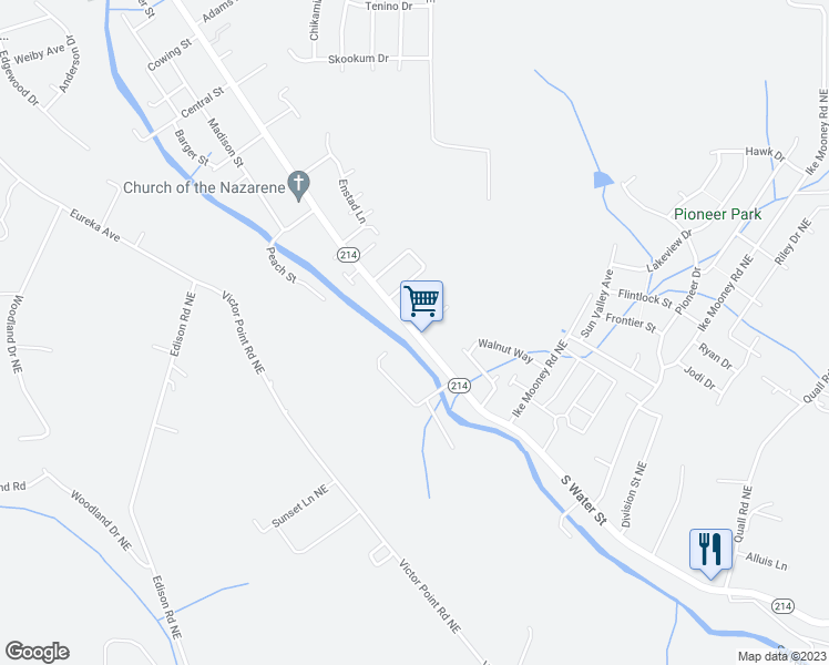 map of restaurants, bars, coffee shops, grocery stores, and more near 1197 South Water Street in Silverton