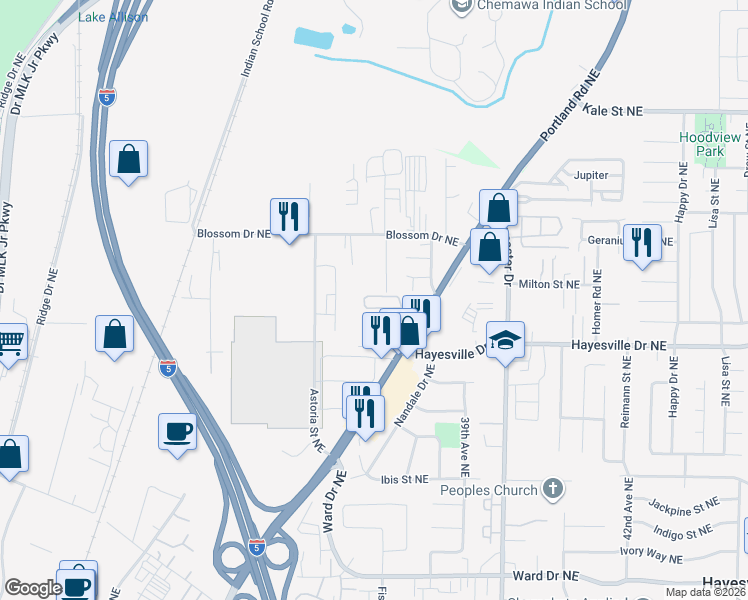 map of restaurants, bars, coffee shops, grocery stores, and more near 4733 Portland Road Northeast in Salem