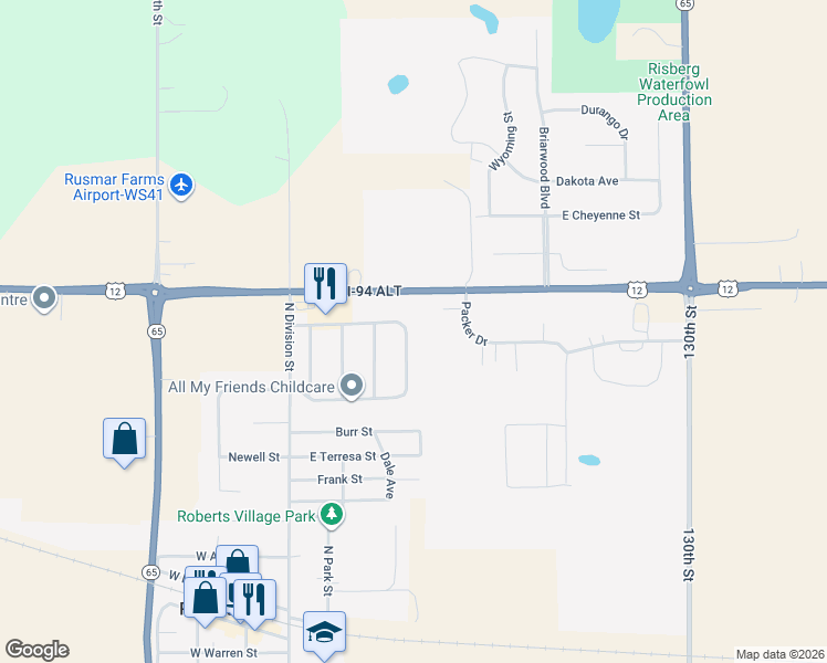 map of restaurants, bars, coffee shops, grocery stores, and more near 718 Sarah Anne Avenue in Roberts