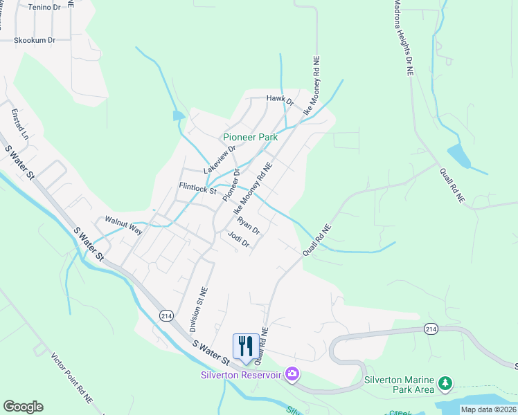 map of restaurants, bars, coffee shops, grocery stores, and more near 1458 Avery Drive Northeast in Silverton
