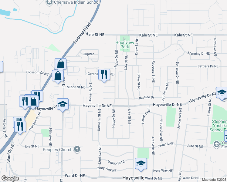map of restaurants, bars, coffee shops, grocery stores, and more near 4291 Marmot Court Northeast in Salem