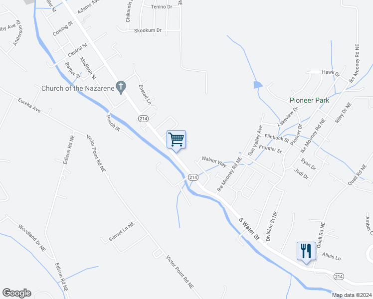 map of restaurants, bars, coffee shops, grocery stores, and more near 1209 South Water Street in Silverton