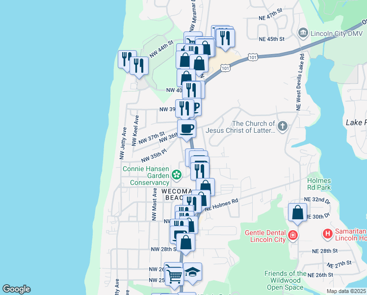 map of restaurants, bars, coffee shops, grocery stores, and more near 3517 N Northwest U.S. 101 in Lincoln City