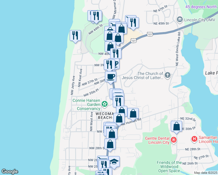 map of restaurants, bars, coffee shops, grocery stores, and more near 3517 N Northwest U.S. 101 in Lincoln City