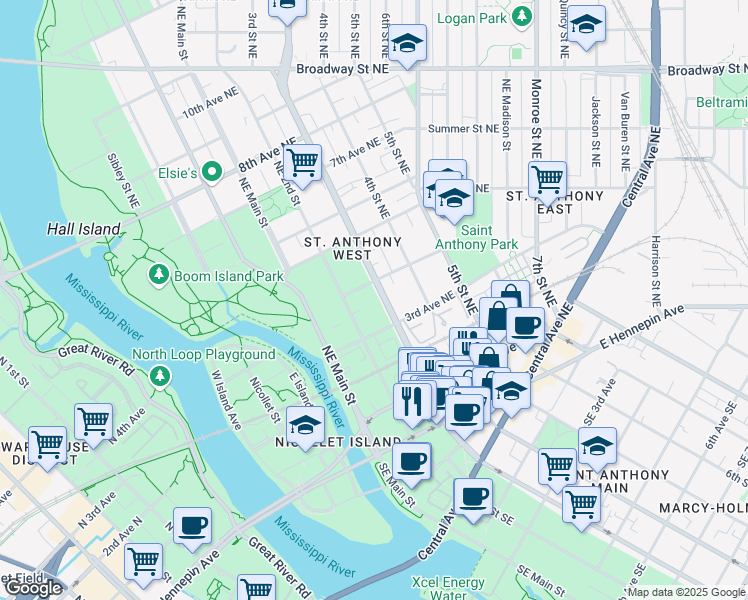 map of restaurants, bars, coffee shops, grocery stores, and more near 213 3rd Avenue Northeast in Minneapolis