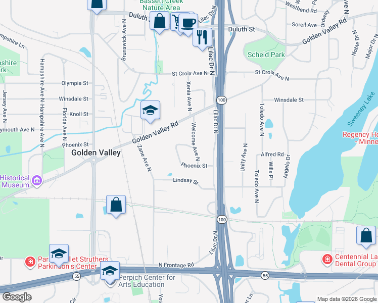 map of restaurants, bars, coffee shops, grocery stores, and more near 1133 Welcome Circle in Minneapolis