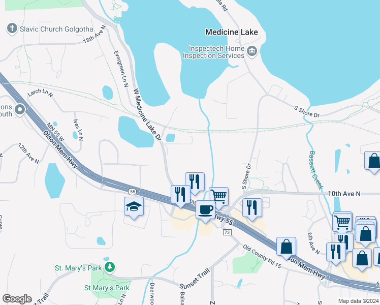 map of restaurants, bars, coffee shops, grocery stores, and more near 11300 12th Avenue North in Minneapolis