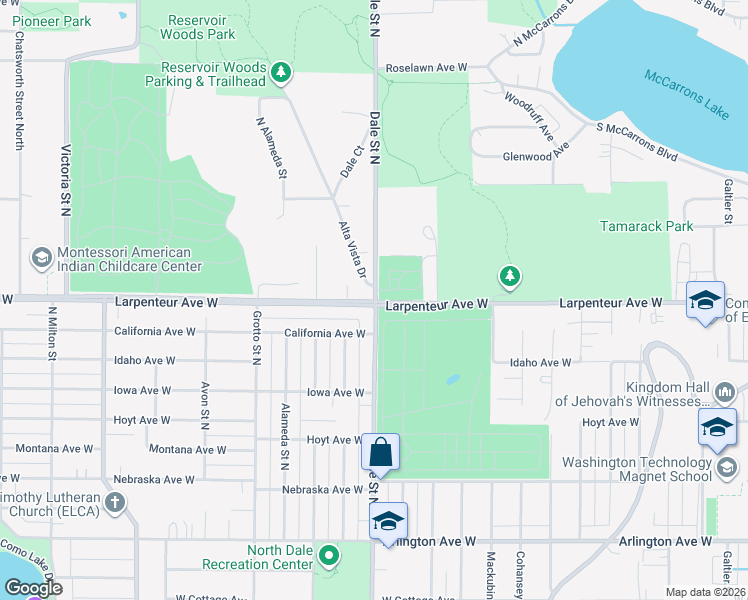 map of restaurants, bars, coffee shops, grocery stores, and more near 1778 Dale Street North in Roseville