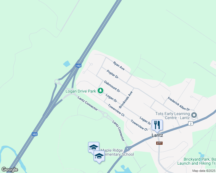 map of restaurants, bars, coffee shops, grocery stores, and more near 20 Oakmount Drive in Lantz