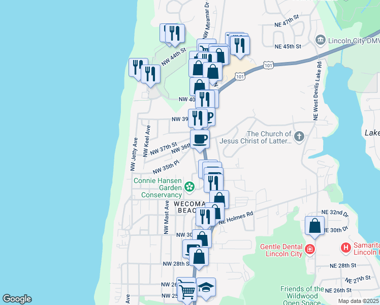 map of restaurants, bars, coffee shops, grocery stores, and more near in Lincoln City