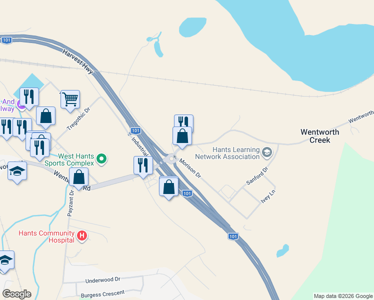 map of restaurants, bars, coffee shops, grocery stores, and more near 333 Wentworth Road in Windsor