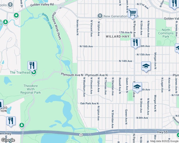 map of restaurants, bars, coffee shops, grocery stores, and more near 1331 North Vincent Avenue in Minneapolis