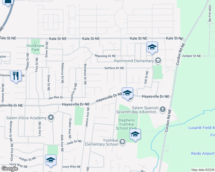 map of restaurants, bars, coffee shops, grocery stores, and more near 4721 Siesta Court Northeast in Salem