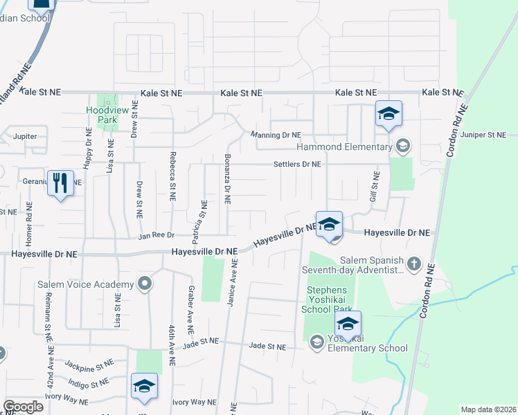 map of restaurants, bars, coffee shops, grocery stores, and more near 4718 Lariat Court Northeast in Salem