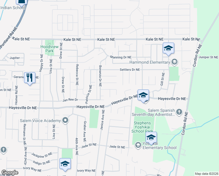 map of restaurants, bars, coffee shops, grocery stores, and more near 4718 Lariat Court Northeast in Salem