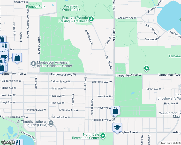 map of restaurants, bars, coffee shops, grocery stores, and more near 721 Emerald Ridge in Roseville