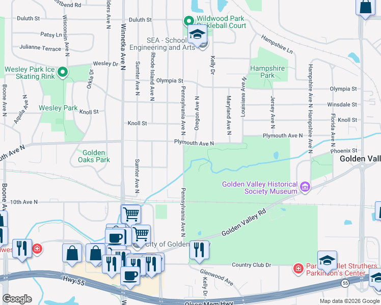 map of restaurants, bars, coffee shops, grocery stores, and more near 1209 Pennsylvania Avenue North in Minneapolis