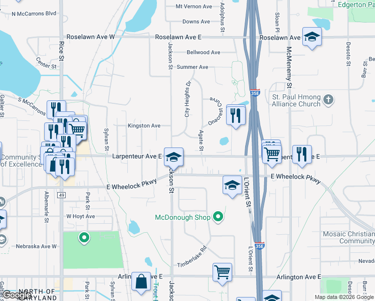 map of restaurants, bars, coffee shops, grocery stores, and more near 1699 Agate Street in Saint Paul
