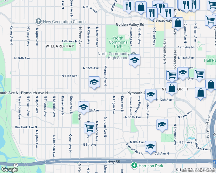 map of restaurants, bars, coffee shops, grocery stores, and more near in Minneapolis