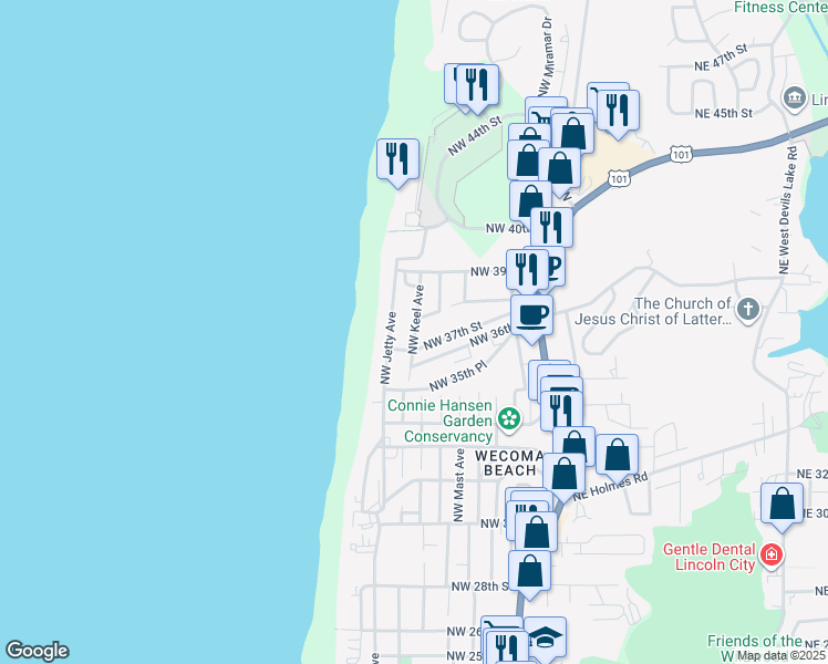 map of restaurants, bars, coffee shops, grocery stores, and more near 3746 Northwest Keel Avenue in Lincoln City