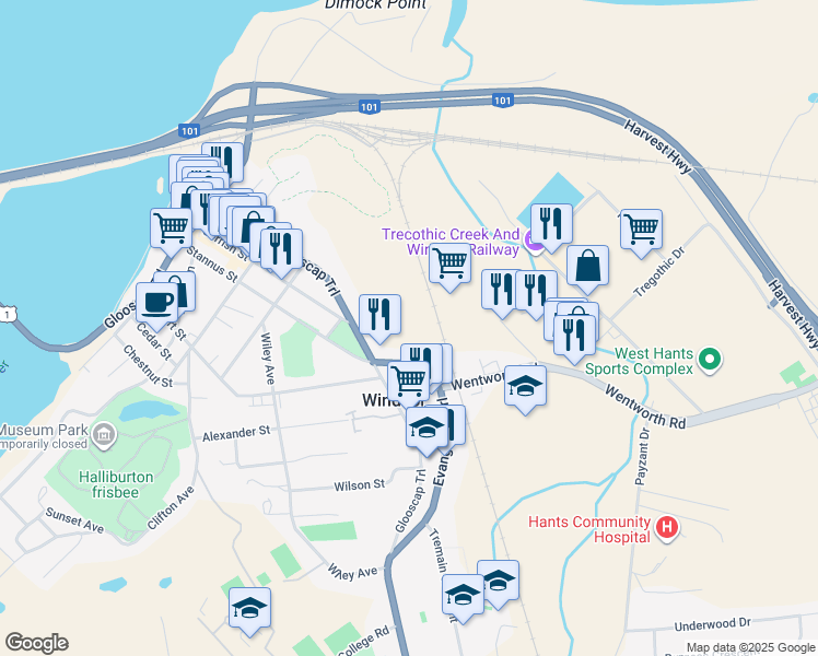 map of restaurants, bars, coffee shops, grocery stores, and more near 549 O'Brien Street in Windsor