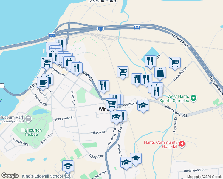 map of restaurants, bars, coffee shops, grocery stores, and more near 549 O'Brien Street in Windsor