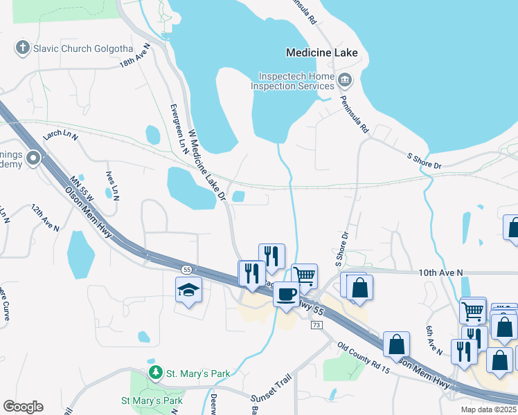 map of restaurants, bars, coffee shops, grocery stores, and more near 11300 12th Avenue North in Minneapolis