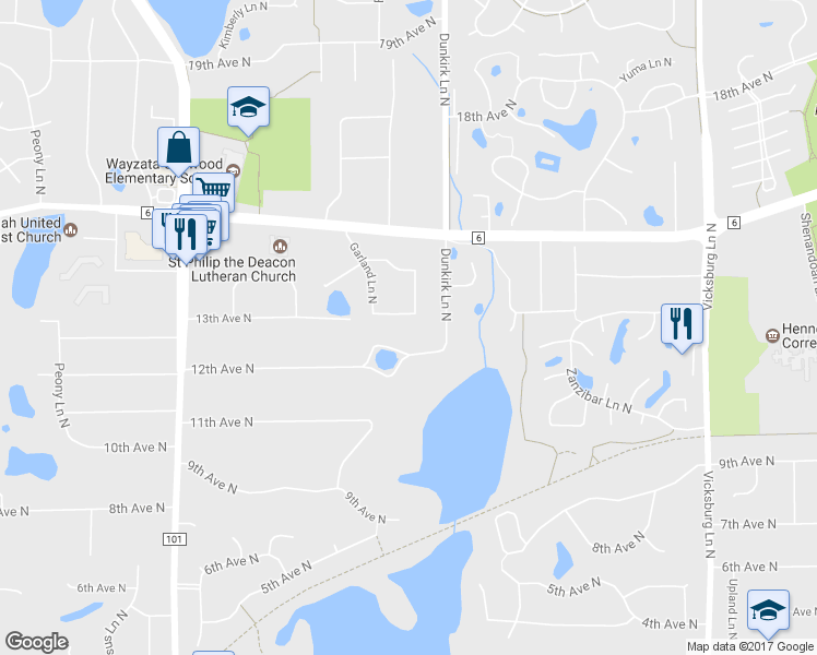 map of restaurants, bars, coffee shops, grocery stores, and more near 16745 13th Avenue North in Minneapolis