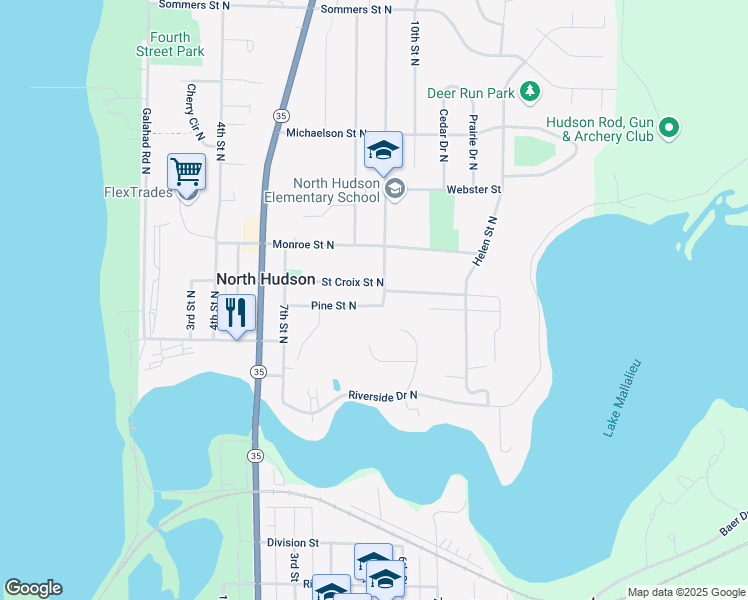 map of restaurants, bars, coffee shops, grocery stores, and more near 813 Pine Street North in Hudson