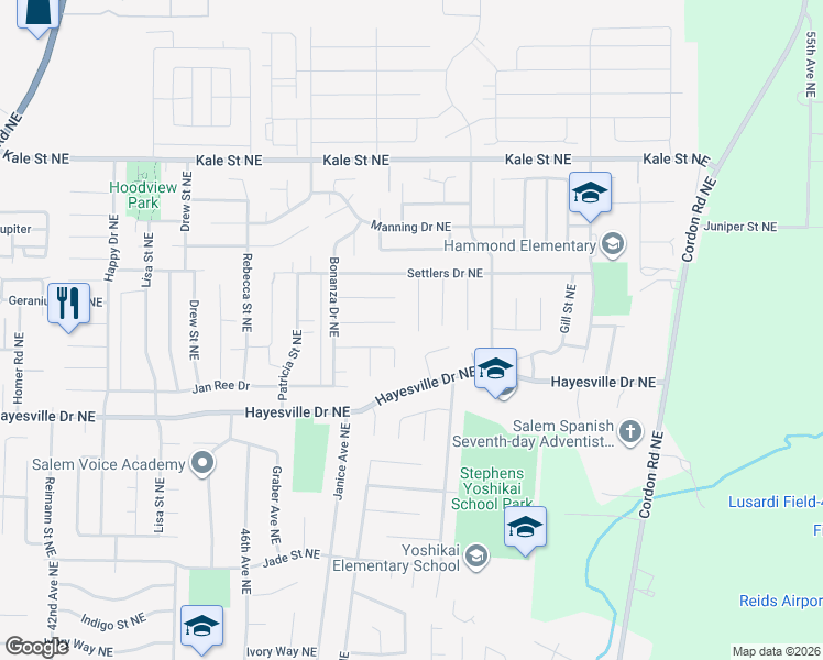map of restaurants, bars, coffee shops, grocery stores, and more near 4721 Siesta Court Northeast in Salem