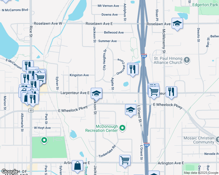 map of restaurants, bars, coffee shops, grocery stores, and more near 1699 Agate Street in Saint Paul