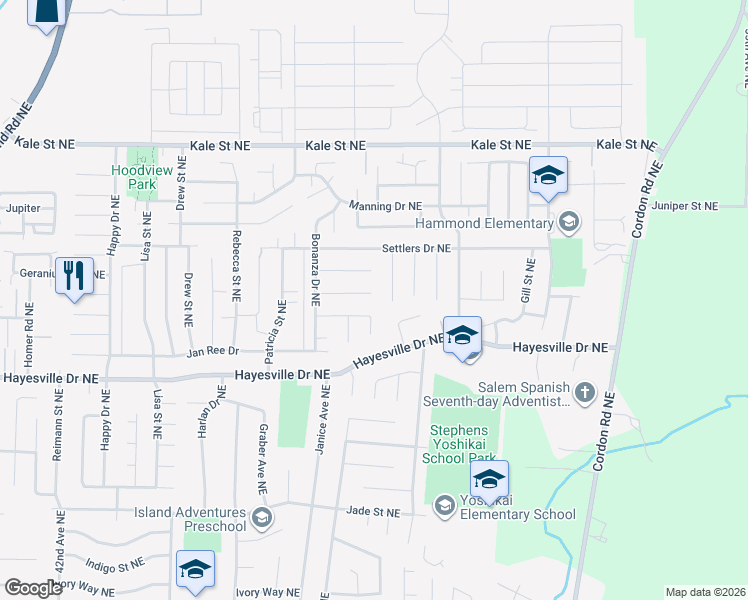map of restaurants, bars, coffee shops, grocery stores, and more near 4758 Lariat Court Northeast in Salem