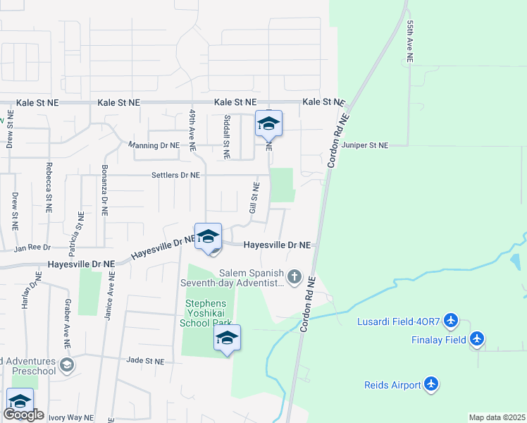 map of restaurants, bars, coffee shops, grocery stores, and more near 4731 Gill Street Northeast in Salem
