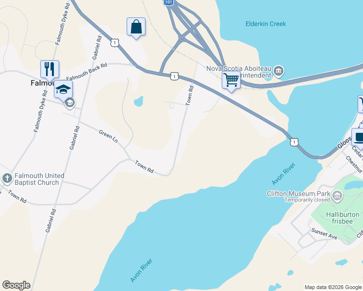 map of restaurants, bars, coffee shops, grocery stores, and more near 93 Town Road in Falmouth