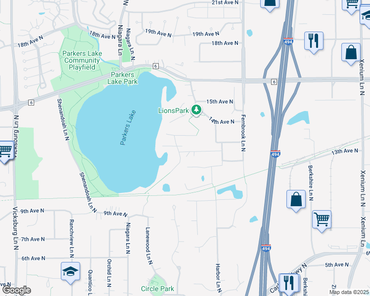 map of restaurants, bars, coffee shops, grocery stores, and more near 14710 13th Avenue North in Minneapolis