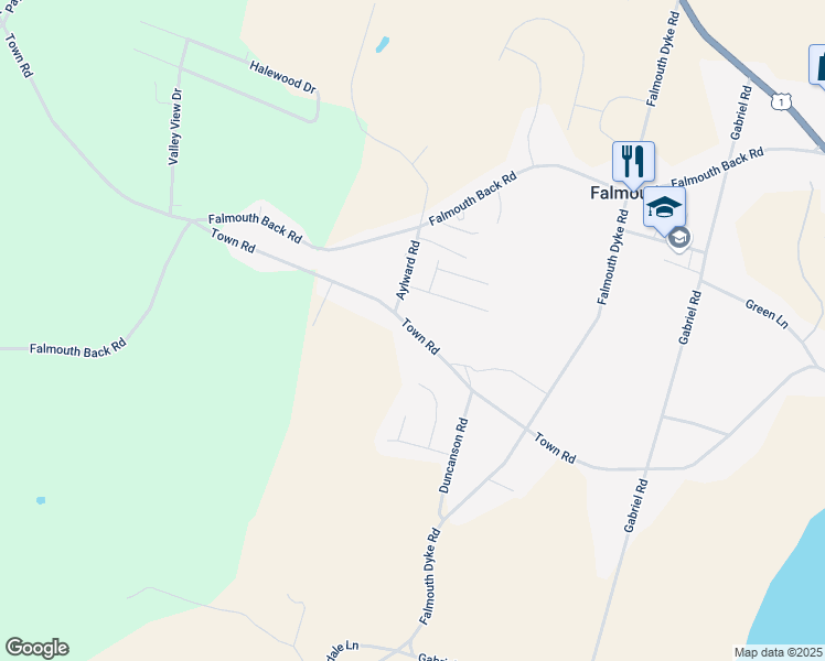 map of restaurants, bars, coffee shops, grocery stores, and more near Town Road in Falmouth