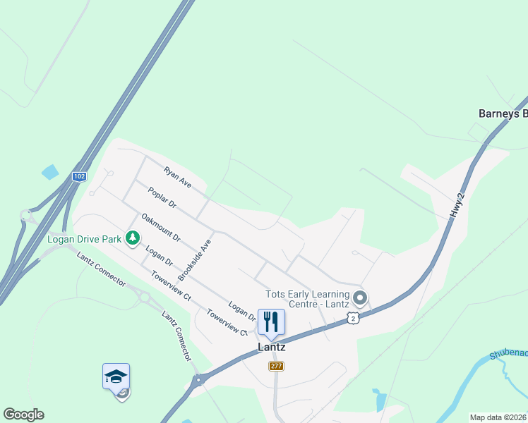 map of restaurants, bars, coffee shops, grocery stores, and more near 48 Jessome Avenue in Lantz