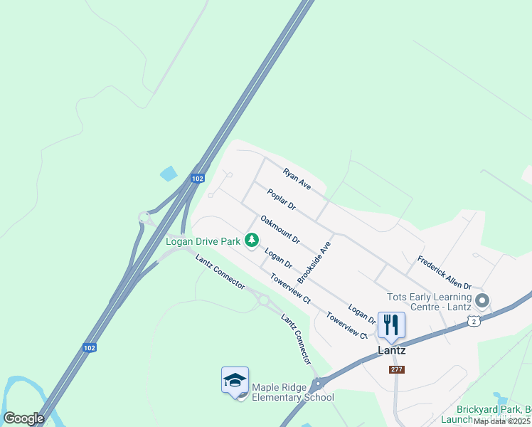 map of restaurants, bars, coffee shops, grocery stores, and more near 20 Oakmount Drive in Lantz