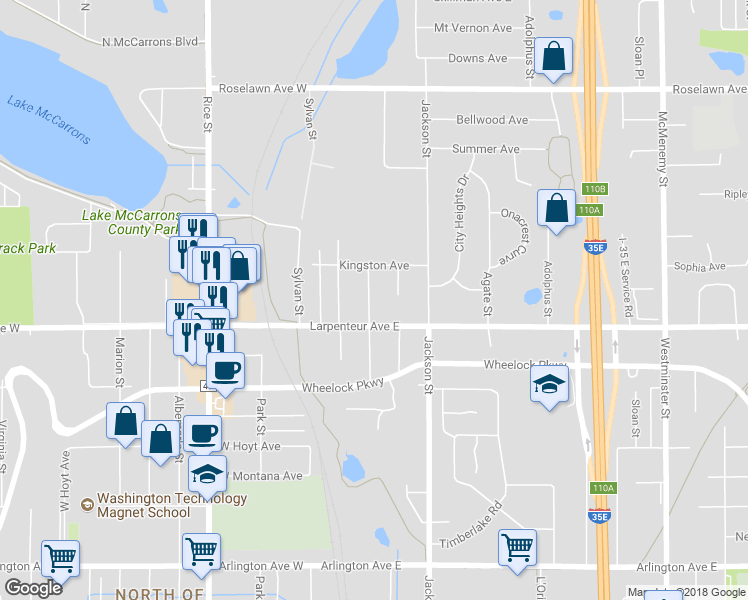 map of restaurants, bars, coffee shops, grocery stores, and more near 1706 Abell Street in Maplewood