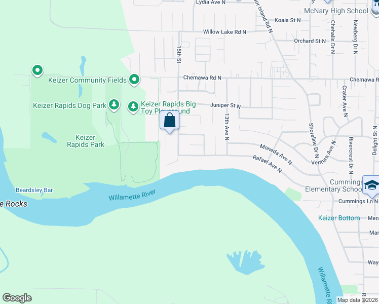 map of restaurants, bars, coffee shops, grocery stores, and more near 1443 Rafael Avenue North in Keizer