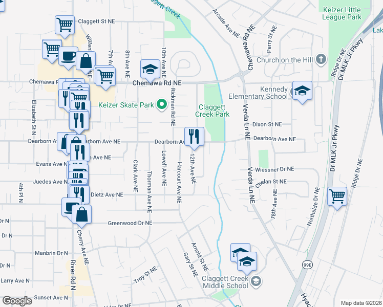 map of restaurants, bars, coffee shops, grocery stores, and more near in Salem