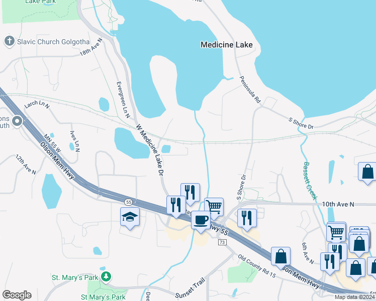 map of restaurants, bars, coffee shops, grocery stores, and more near 11300 12th Avenue North in Minneapolis