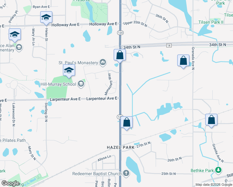 map of restaurants, bars, coffee shops, grocery stores, and more near 1726 Woodland Lane in Maplewood
