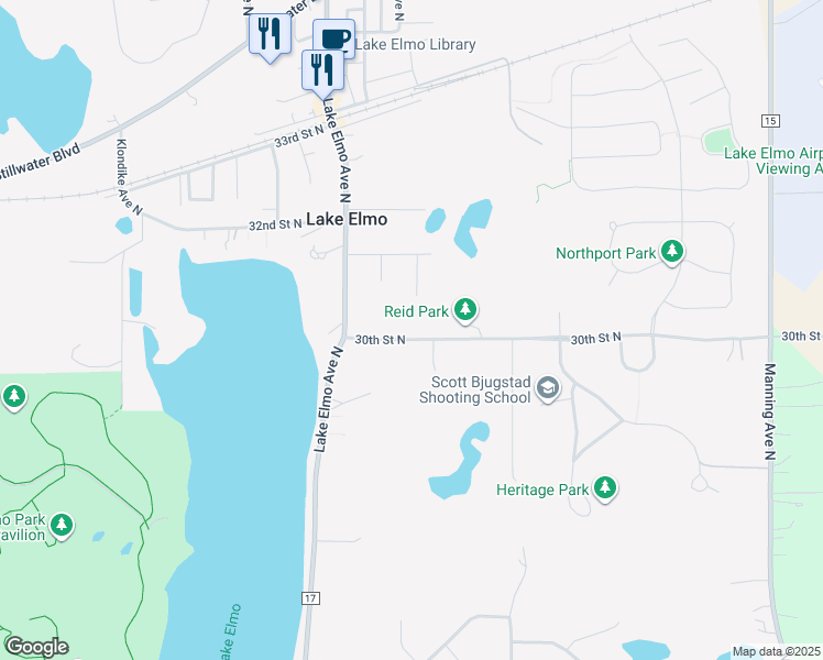 map of restaurants, bars, coffee shops, grocery stores, and more near 11316 30th Street North in Lake Elmo