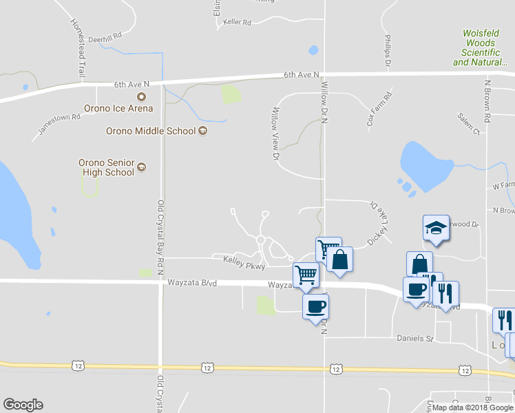 map of restaurants, bars, coffee shops, grocery stores, and more near 781 Boulder Drive in Long Lake