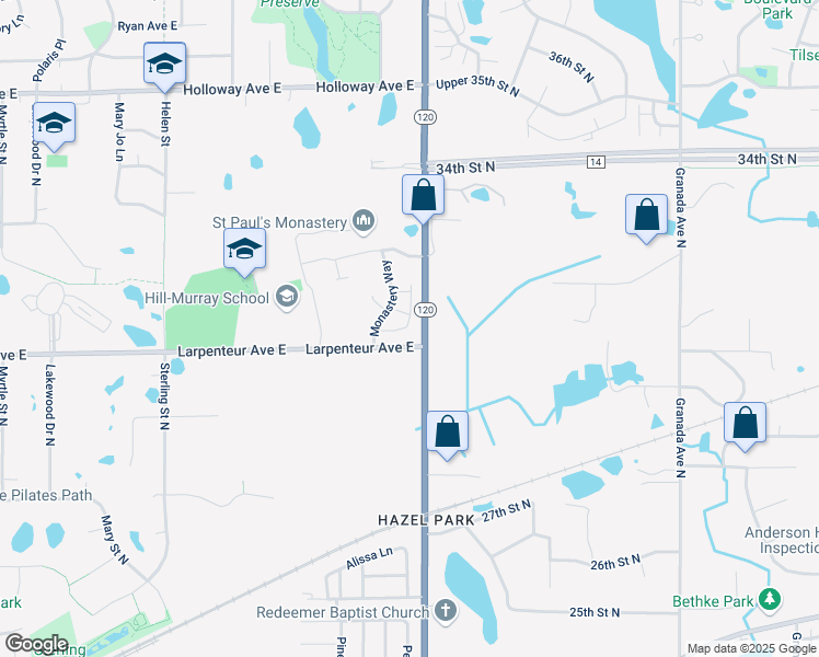 map of restaurants, bars, coffee shops, grocery stores, and more near 1726 Woodland Lane in Maplewood
